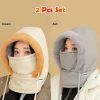 2 Pcs Set Khaki and Ash Color Winter Thick Warm Windproof Hat with Ear Flaps